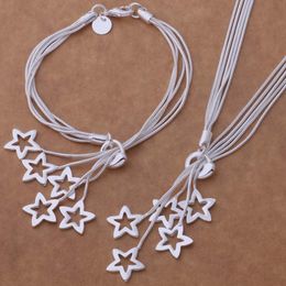 Free Shipping with tracking number Best HOT 925 STERLING SILVER MULTI HOLLOW HEART STARS CHAINS NECKLACE & BRACELETS SET Jewellery