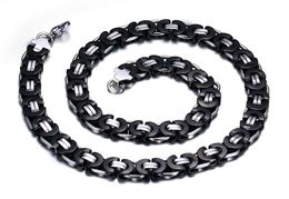 Top Quality Never Fade Black Silver Stainless Steel Flat Chain Byzantine Necklace Fashion Gift Wide Cool Gift 11mm 22'' Jewellery