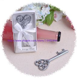 500pcs Key to My Heart Simply Elegant victorian wine bottle opener Barware Tool wedding Party Favour gift Silver With White Retail Box