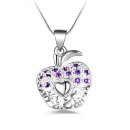 Free shipping fashion high quality 925 silver Apple with Purple diamond jewelry 925 silver necklace Valentine's Day holiday gifts Hot 1694
