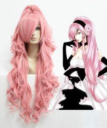 Luka Vocaloid Long Smoke Pink Curly Cosplay Party Wig Ponytails Hair