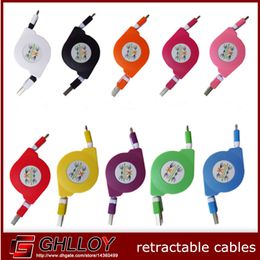 1M Retractable Extension Flat Cable Charging Sync Data Transmission USB Cable for Micro USB V8 Smartphone Mobile Phone Cellphone 100pcs up