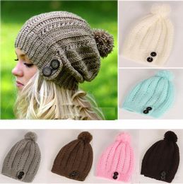 8 Colors Beanie Pom Hats New Winter Cap For Women Warm Hollow Out Knitted Fashion Hat For Gilrs Button Twisted Cap Fashion Accessories