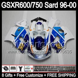 gsxr body Australia - 8Gifts+ Fairing For SUZUKI Blue White GSXR600 GSXR750 SRAD 96-00 GSXR 600 750 MY6 GSX R600 R750 96 97 98 99 00 1996 1997 1998 1999 2000 Body