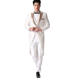 NEW High-end men's prom party tuxedo white elegant gentleman wedding groom formal suits four-piece suit (jacket+pants+vest+tie) custom made