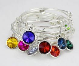 Women Bangle silver bangles birthstone crystal bangle adjustable expandable wire love heart bracelet girls birth stone Jewellery