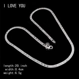 2018 new fashion 20pcs/lot 925 sterling Silver Letter 4MM I LOVE YOU Snake chain Necklace 20" for Girl Madam Gift of love