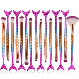 New Arrival 15pcs Mermaid Foundation Eyeshadow Contour Eye Lip Makeup Brushes Set Drop Shipping 0914 Cosmetic Brushes Tools