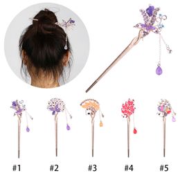 1Pcs Women Hair Stick High Colorful Women Retro Crystal Butterfly Flower Hairpins Hair Clip Hair Accessories