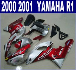 free shipping abs fairing kit for yamaha 2000 2001 yzf r1 yzf1000 00 01 red silver fortuna plastic fairings set rq31 7 gifts
