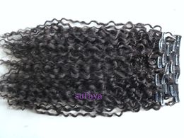 new style Mongolian human curly hair weft clip in hair extensions unprocessed curly natural black color human extensions can be dyedJH6W