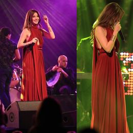 2016 Halter Elie Saab Nancy Ajram Prom Party Dresses Chiffon Sash Arabic Dubai Evening Gowns A-Line Ruched Pleat Robes