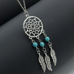 Hot sale Dream Catchers choker necklaces vintage silver wings feather leaf turquoise pendant adjustable necklace for women s Fashion Jewellery