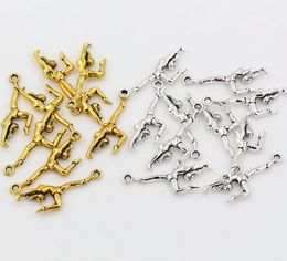 Hot ! 200PCS Antique Silver / Antique Gold Double-sided design Gymnastics Gymnast Athlete Charms pendants DIY Jewellery 11 x 30mm