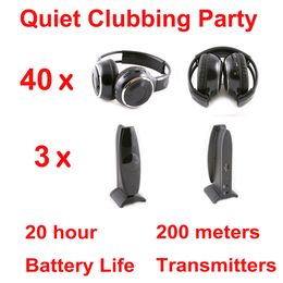 Wireless Silent Disco 40 Folding Foldable Headphones 3 transmitters 200m Distance - RF Wireless headset For iPod MP3 DJ Music