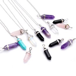 Wholesale-YWNZ2015-55  Shape Natural Stone Real Amethyst Necklaces Turquoise Crystal Stone Quartz Pendants Necklaces For Female