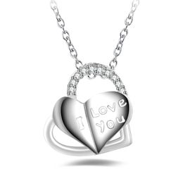 Free shipping fashion high quality 925 silver I Love you With diamond jewelry 925 silver necklace Valentine's Day holiday gifts hot 1649