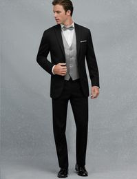 New Style Two Button Black Groom Tuxedos Peak Lapel Groomsmen Mens Wedding Prom Suits (Jacket+Pants+Vest+Tie) H267