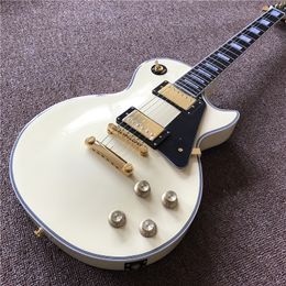 High Quality Custom Electric Guitar in Cream Colour with 2 pickups, rosewood fingerboard with gold Colour hardware guitarra