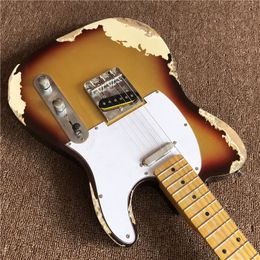 new arrival High quality electric guitar with maple fingerboard in sunburst Colour , with Handmade old , all Colours are avalible