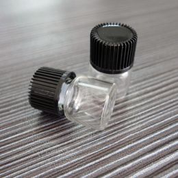 Wholesale 1ml 1/4 Dram mini Clear glass bottle with black screw cap plastic orifice reducer small glass vials