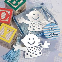 100pcs Free DHL FEDEX Shipping Lovable Baby Boy With Blue or Pink Tessels Bookmark Baby Shower Wedding Party Favours Gift