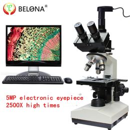 Freeshipping Lab Compound Biological Microscope-2500X LED Lab Trinocular Microscope Metal student +5MP electronic eyepiece