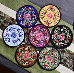 Home Non-woven Embroidery Floral Pattern Ethnic Coaster Tribal Cup Teapot Mat Drink Holder Floral Tableware Placemat XB1