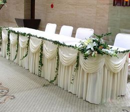 Moda branco gelo seda maciço saia de mesa de casamento contorno de comprimento 20ft comprimento rápido navio