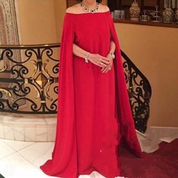 Red Off Shoulder Plus Size Evening Dresses With Wrap/Jacket Chiffon Long Prom Dress Women Formal Wear African Mother Of The Bride Dress