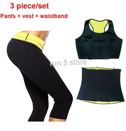 Wholesale-Hot Women Body Shaper, Pants+vest+waistband/Set Neoprene Sports Trainer Waist Slimming Sets Training Cincher Corsets Bodysuit