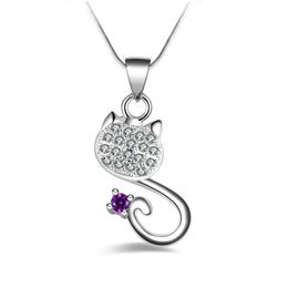 Free shipping fashion high quality 925 silver Crystal cat Purple diamond Jewellery 925 silver necklace Valentine's Day holiday gifts Hot 1696