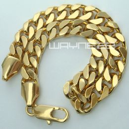 Mens Womens18k yellow gold GF curb rings link chain solid bracelet bangle B152