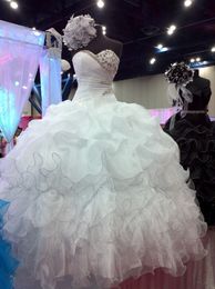 New Sexy Ball Gowns White Quinceanera Dresses 2015 Sweetheart Organza with Sequin Sweet 16 Dresses 15 Years Masquerade Prom Gowns QS61