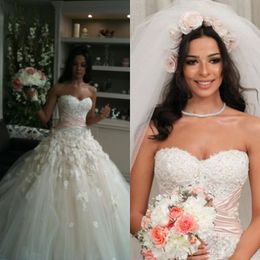 Classical Nadine Njeim Vintage Wedding Dresses A Line Colourful Pink Sash Bow Bridal Gowns with 3d Handmade Appliques Wear Long Train