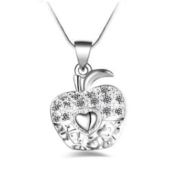 Free shipping fashion high quality 925 silver Apple with White diamond Jewellery 925 silver necklace Valentine's Day holiday gifts Hot 1695