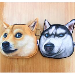 DHL Free Shipping Husky And Akita Dog Face Personality wallet Dog Face Purse Zipper Case Kids Purse 3D Digital Printing Wallets