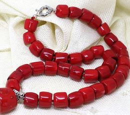 Natural red coral irregular tube barrel beads charms women fashion necklace