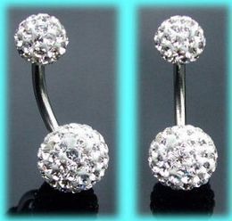 -Crystal Double Disco Ball Ferido Belly Bar ombligo anillo del ombligo Shamballa Belly Ring Piercing jewelry 10mm