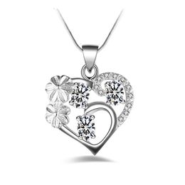 Free shipping fashion high quality 925 silver Flower with White diamond jewelry 925 silver necklace Valentine's Day holiday gifts Hot 1685