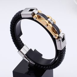 choose color GNAYY promotion Stainless Steel Bracelet With Crystals Genuine Leather Bangle large huge 15mm 8.66'' 47g weight gifts