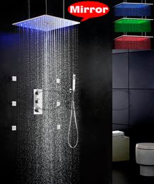 Thermostatic Bathroom LED Shower Faucet Set Ceil Mounted 3 Colors LED Temperature Sensitive Swash And Rain Shower Head 009-20QMIL-F