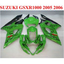 perfect fit for suzuki 2005 2006 gsxr 1000 k5 k6 plastic fairing kit gsxr1000 05 06 gsxr1000 black flames green fairings set qf50