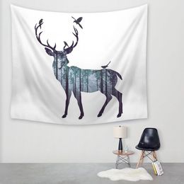 nordic style animal deer tapestry silhouette elk hanging wall carpet polyester fabric printed picture tapestries decor