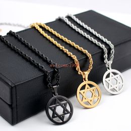 Fashion Men's jewelry With 4mm 22 inch Rope Chain Stainless Steel The star of David religion Pendant necklace 30mm size charms