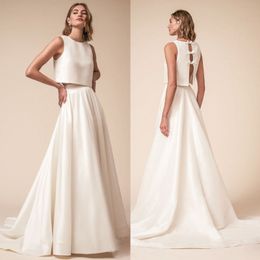 BHLDN Spring 2018 Country Wedding Dresses Two Pieces Robe De Mariee Satin Vintage Weding Gowns Bow Back