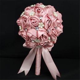 2016 Bridal Wedding Bouquet Rose Flower Bridal Handmade Wedding Bouquet Brooch Crystal Silk Pearls Decorate Silk Artificial Wedding Bouquets