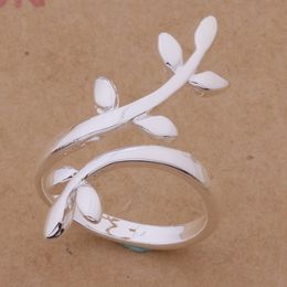 Hot Selling Women's Jewelry Adjustable Ring 925 Sterling Silver Plated Charming Leaf Shaped silver Ring 1018