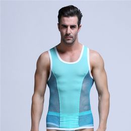 Sexy Mens Undershirt Mesh Transparent Tanks Tops Gay Erotic Sheer Tight Fit Breathable Male Sleeveless ClubWear Undershirt for Men 6 Colour