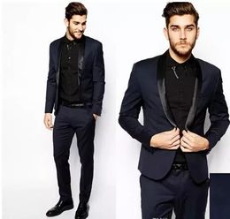 Custom Made Black Groom Tuxedos Men Suits Wedding Worn In James Bond Wedding Suit For Men Groom Evening Gown Party Wear (Jacket+Pants)